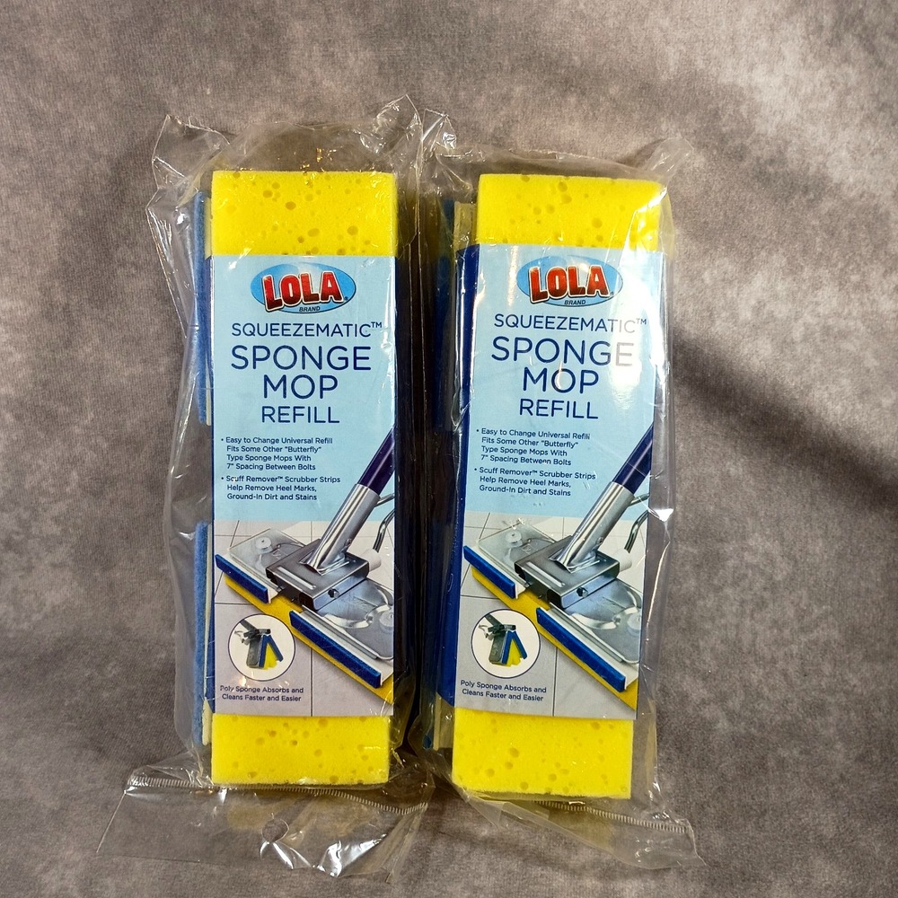 LOLA SqueezeMatic Butterfly Sponge Mop Refill, 9" Super Absorbent Head - 2 Count